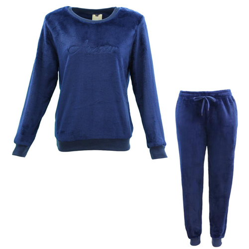 FIL Women's Plush Fleece 2pc Set Loungewear Pyjamas - Amour/Navy [Size: 10]