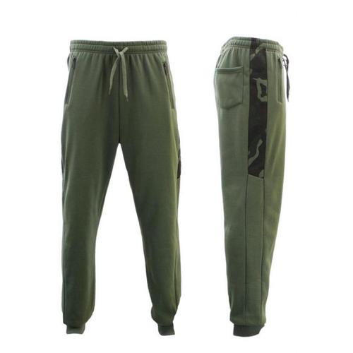Men’s Cuffed Fleece Track Pants w Camo Strip  Zip Pockets Jogger Sweatpants [Size: S] [Design: Olive]