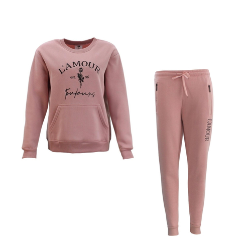 FIL Women's Fleece Tracksuit 2pc Set Loungewear L'Amour - Dusty Pink [Size: 8]