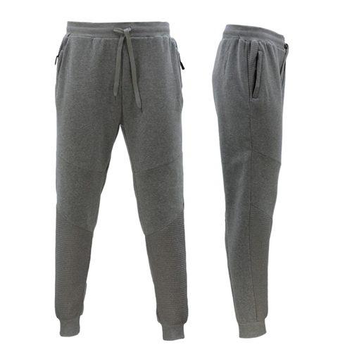 FIL Unisex Fleece Lined TrackPants Zipped Pockets Slim Cuff Trousers -Light Grey [Size: S]