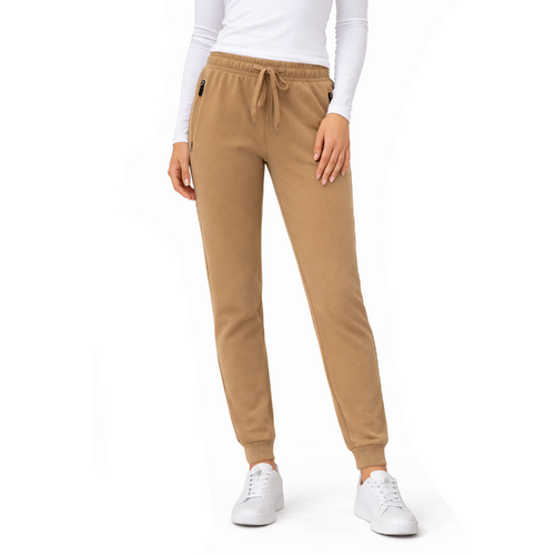 Women's Track Pants Soft Fleece Slim Cuff w Zipped Pockets - Caramel [Size: 18]