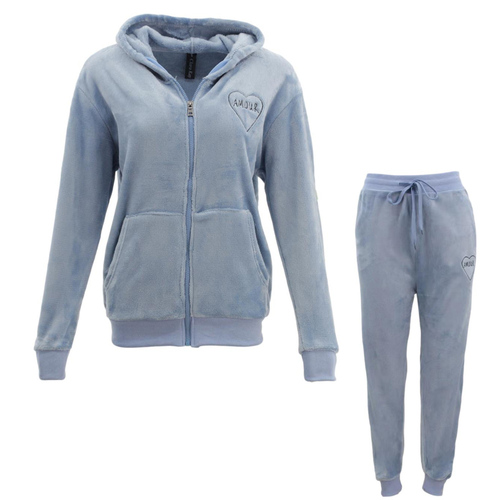FIL Women's Velvet Fleece Zip Hoodie 2pc Set - Amour/Dusty Blue [Size: 8]