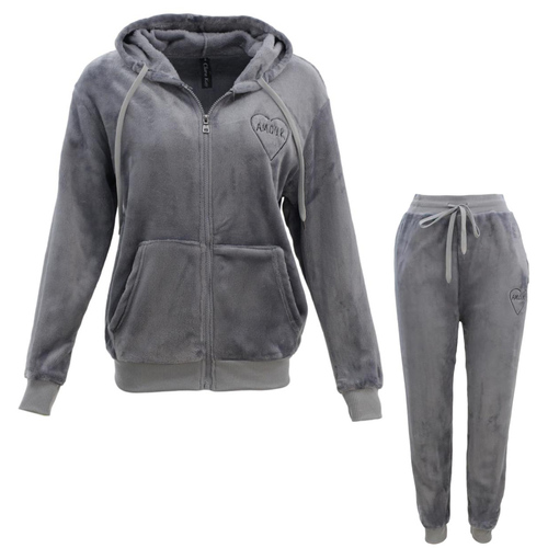 FIL Women's Velvet Fleece Zip Hoodie 2pc Set - Amour/Grey [Size: 8]