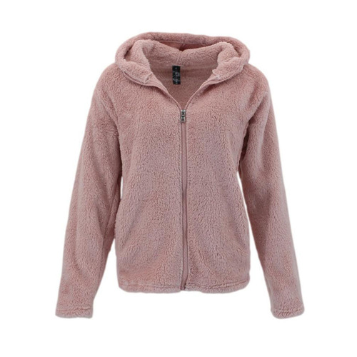 FIL Women's Teddy Fur Fleece Zip Up Hoodie - Dusty Pink [Size: 8]