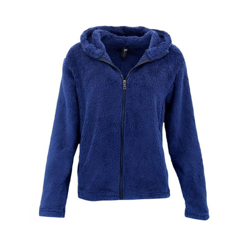 FIL Women's Teddy Fur Fleece Zip Up Hoodie - Navy [Size: 8]
