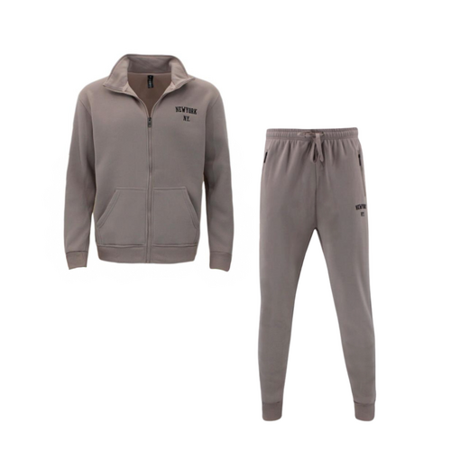 FIL Men's Flece Zip up Sweater Tracksuit Set - New York/Taupe [Size: S]