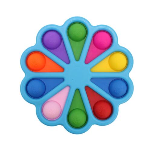 Pop Fidget Toy Simple Dimple Bubble Key Chain - [Large 10 Bubble Flower - Blue]
