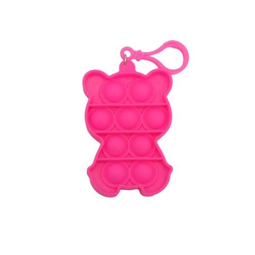 Mini Pop It Push Pop Bubble Fidget Toy Key Chain - [Bear - Hot Pink]