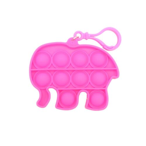 Mini Pop It Push Pop Bubble Fidget Toy Key Chain - [Elephant - Hot Pink]