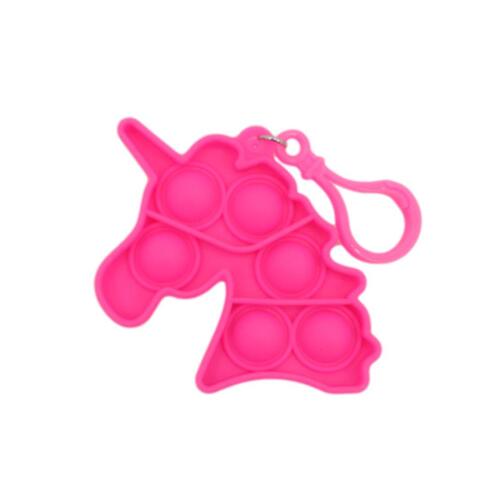 Mini Pop It Push Pop Bubble Fidget Toy Key Chain - [Unicorn - Hot Pink]