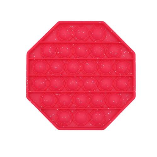 Pop Its Push It Pop Bubble Fidget Toy Sensory Stress Relief Tiktok Game Gift  - [Glitter Octagon - Hot Pink]