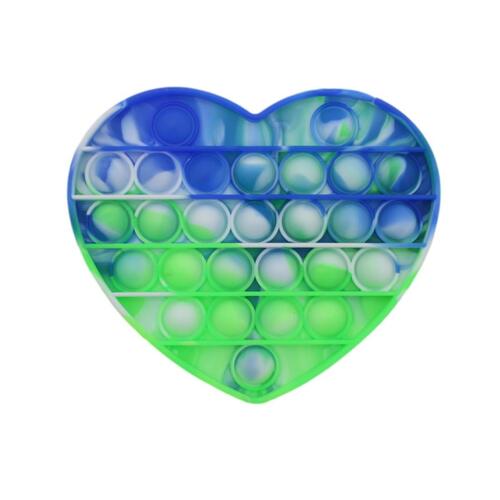 Pop Its Push It Pop Bubble Fidget Toy Sensory Stress Relief Tiktok Game Gift  - [Tie-Dye Heart - Blue Green]
