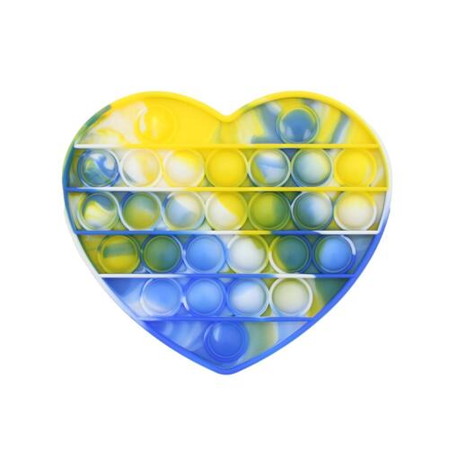 Pop Its Push It Pop Bubble Fidget Toy Sensory Stress Relief Tiktok Game Gift  - [Tie-Dye Heart - Blue Yellow]