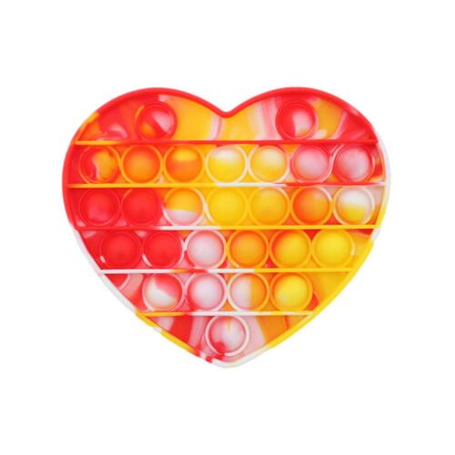 Pop Its Push It Pop Bubble Fidget Toy Sensory Stress Relief Tiktok Game Gift  - [Tie-Dye Heart - Red Yellow]