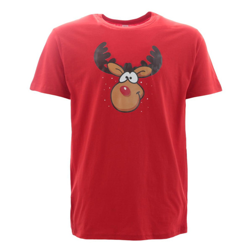 Adult Mens Christmas Xmas T Shirt Tee 100% Cotton - Xmas Reindeer/Red [Size: XS]