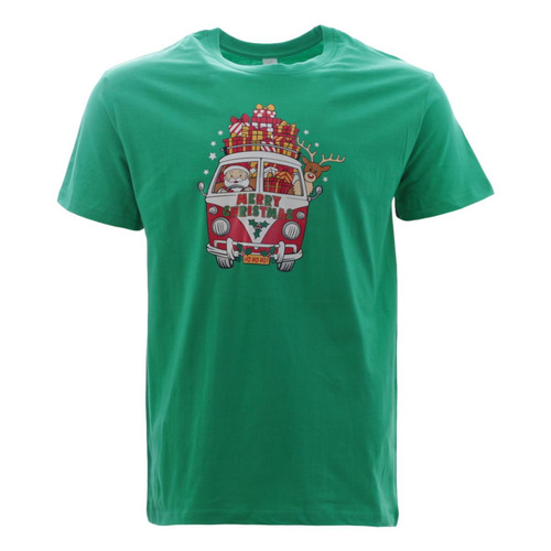 Adult Mens Christmas Xmas T Shirt Tee 100% Cotton - Santa Driving Kombi/Green [Size: XS]