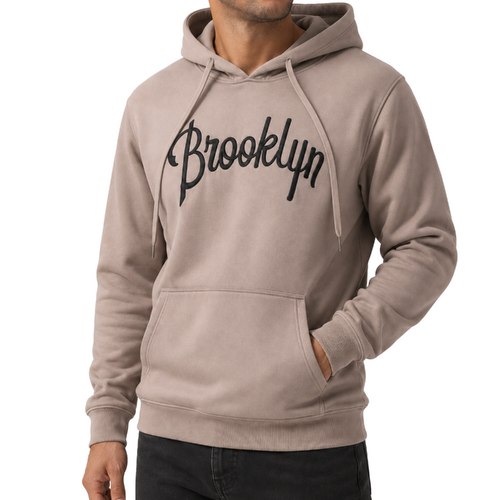 FIL Men's Fleece Hoodie Embroidered BROOKLYN - Taupe [Size: S]