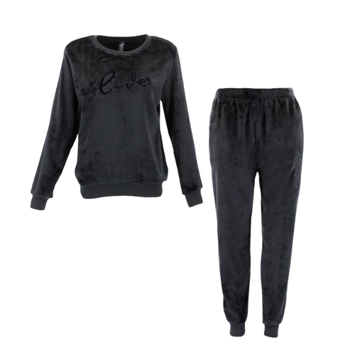 FIL Women's 2pc Plush Fleece Pajama Set - Love - Black [Size: 8]