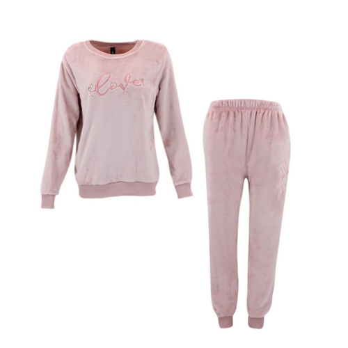 FIL Women's 2pc Plush Fleece Pajama Set - Love - Dusty Pink [Size: 12]