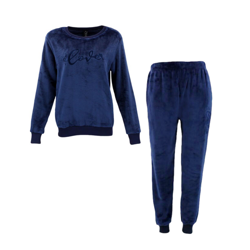 FIL Women's 2pc Plush Fleece Pajama Set - Love - Navy [Size: 8]