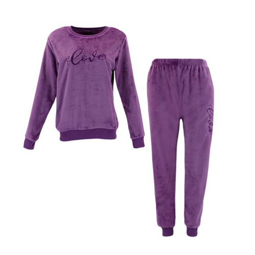 FIL Women's 2pc Plush Fleece Pajama Set - Love - Purple [Size: 8]