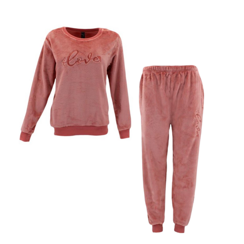 FIL Women's 2pc Plush Fleece Pajama Set - Love - Rust [Size: 14]