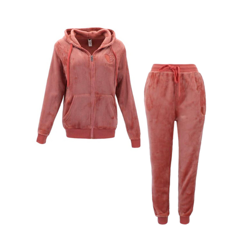 FIL Women's Fleece Zip Hoodie 2pc Set Loungewear - Rust [Size: 8]