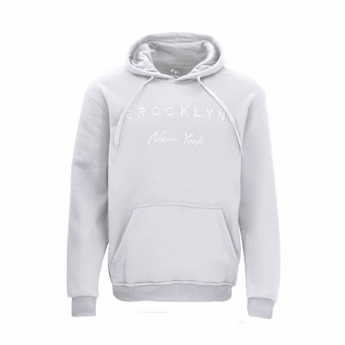 FIL Mens Embroidered Fleece Hoodie Pullover - BROOKLYN New York/White [Size: S]