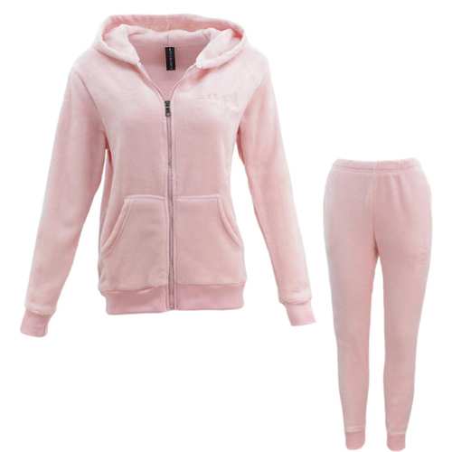 FIL Women's Velvet Fleece Hoodie Set Loungewear - Butterfly/Light Pink [Size: 18]