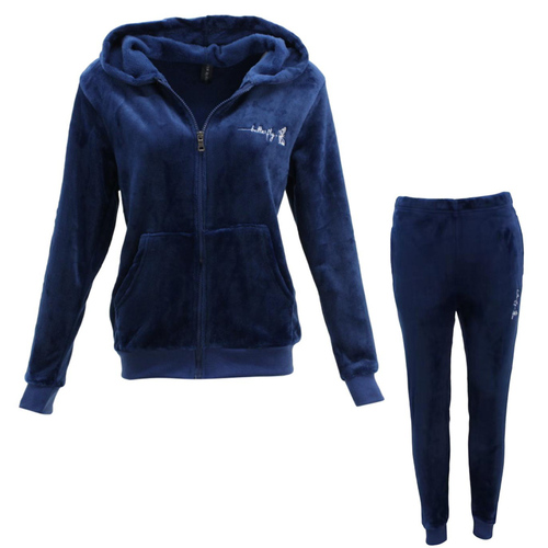 FIL Women's Velvet Fleece Hoodie Set Loungewear - Butterfly/Navy [Size: 8]