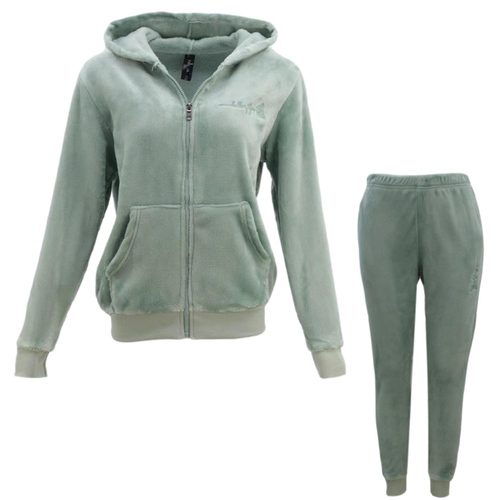 FIL Women's Velvet Fleece Hoodie Set Loungewear - Butterfly/Sage Green [Size: 8]