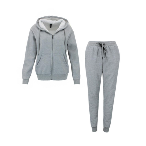 FIL Women's Waffle Sherpa Hoodie 2pc Set Loungewear - Light Grey [Size: 8]