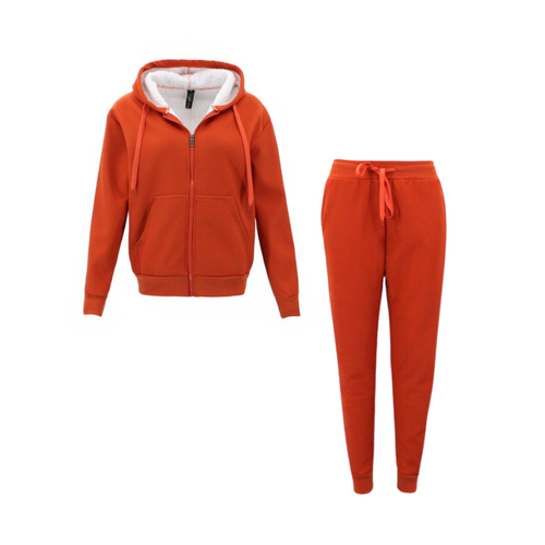 FIL Women's Waffle Sherpa Hoodie 2pc Set Loungewear - Orange [Size: 8]