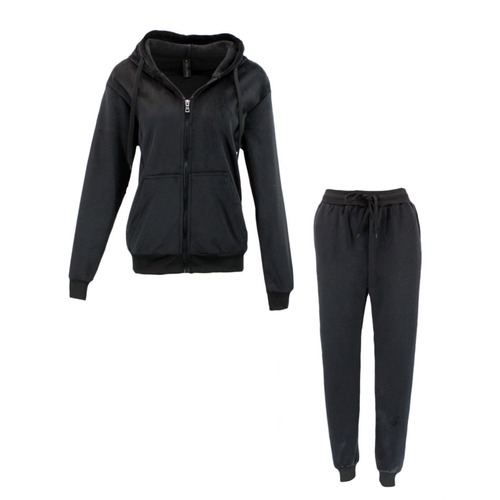 FIL Women's Velvet Fleece Zip 2pc Set Loungewear - Black [Size: 8]