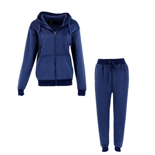 FIL Women's Velvet Fleece Zip 2pc Set Loungewear - Navy [Size: 8]