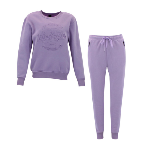 FIL Women's Fleece Tracksuit 2pc Set Loungewear - Vintage - Light Purple [Size: 8]