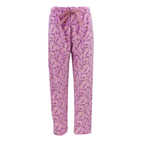 Womens Plush Fleece Pyjama Lounge Pants - Lilac/Makeup Tools [Size: 10-12]