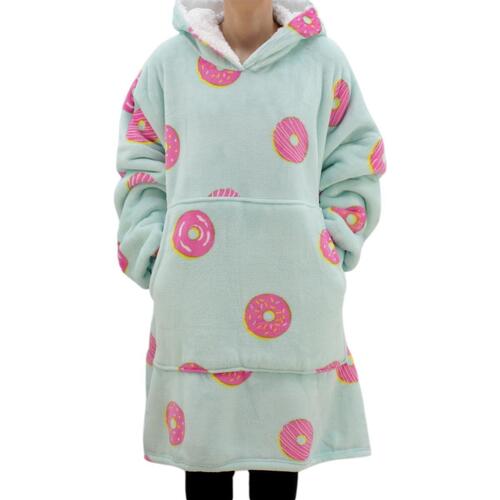 FIL Oversized Hoodie Blanket Fleece Pullover -  Donut/Light Blue (Adult)