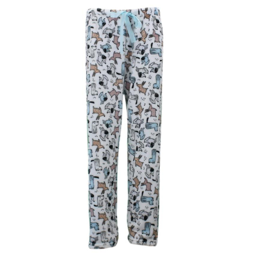 FIL Women's Plush Fleece Pyjama Lounge - White/Dogs [Size: 8-10]