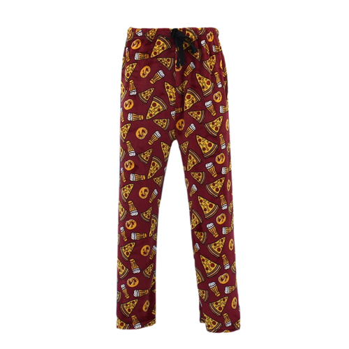 FIL Men's Plush Fleece Pyjama Lounge Pantse - Maroon/Pizza & Beer [Size: M]