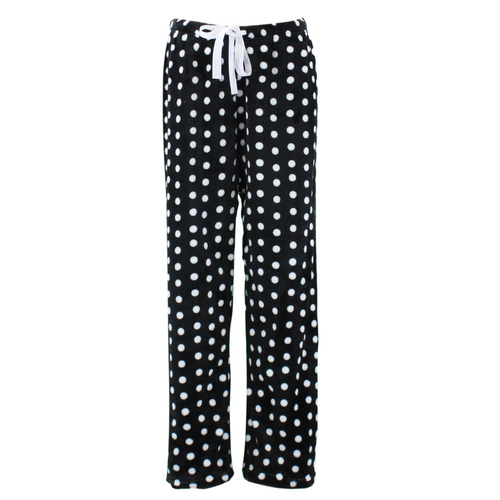 Women's Plush Fleece Pyjama Lounge Pants - Black/Polka Dots [Size: 10-12]