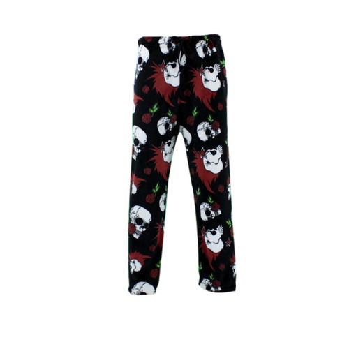 Men's Plush Fleece Pyjama Lounge Pants - Black/Skulls [Size: M]
