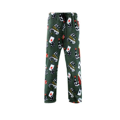 Men's Plush Fleece Pyjama Lounge Pants - Olive Green/Poker Joker [Size: 2XL]