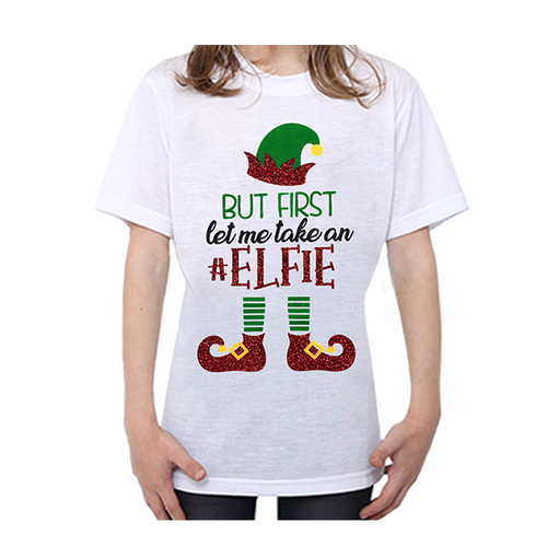 Kids Christmas T Shirt 100% Cotton Tee - Elfie [Size: M (for age 4-6)]