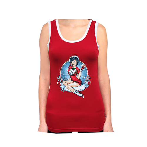Women's Cotton Christmas Singlet - Santa Babe/Red [Size: M]